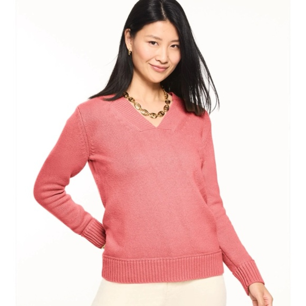 Talbots V-Neck Sweater Size Large Soft Knit Cotton Blend Coastal Preppy Spring